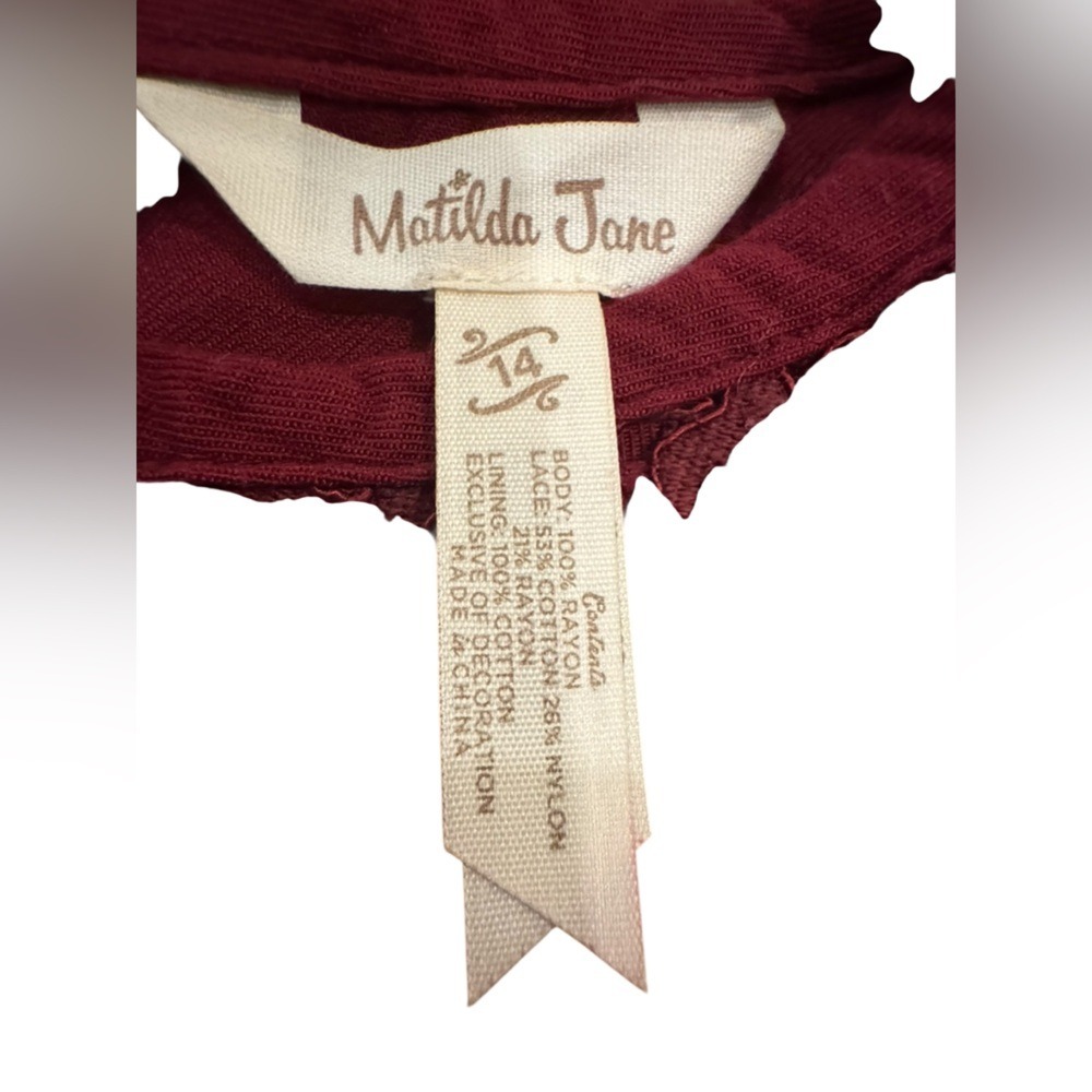 Matilda Jane Girls Burgundy Floral Lace Yoke Long Sleeve Dress Size 14 - Picture 4 of 4